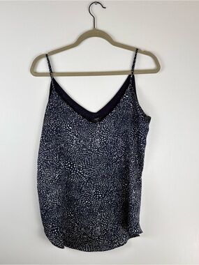 Tahari Womens Medium Navy Blue Satin Tank Camisole Top Cami V Neck Spaghetti